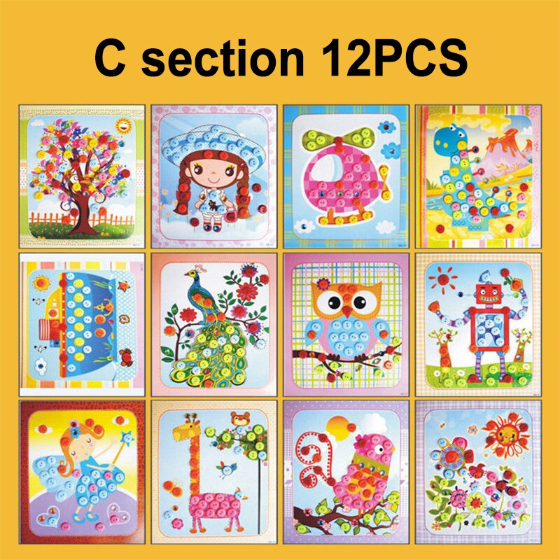 12P kindergarten arts crafts diy toys Button Puzzle Stickers crafts kids educational for children&#39;s toys girl/boy christmas: C section 12PCS