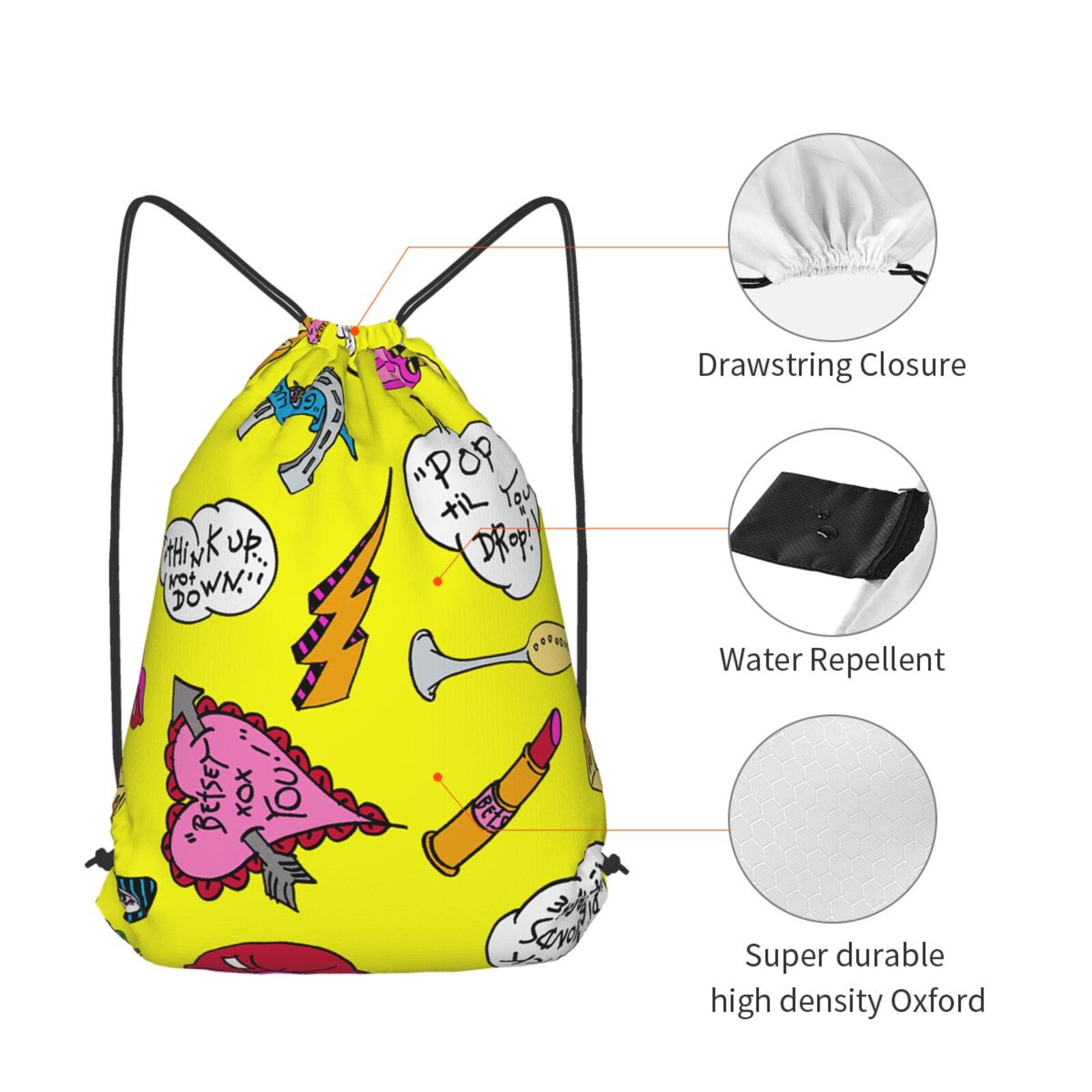 Pop Art Drawstring Backpack Bag Cinch Bag Sports Bag Size 42cm*50cm