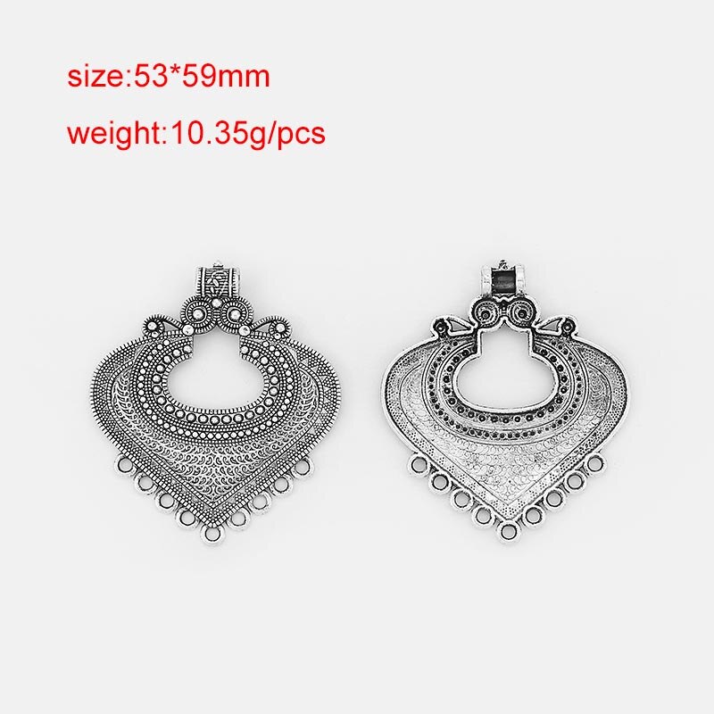 2pcs Ethnic Large Pendant Jewelry Embossed Flower Boho Bohemia Necklace Pendant Connector For Tassel Pendant Jewelry Findings: 15