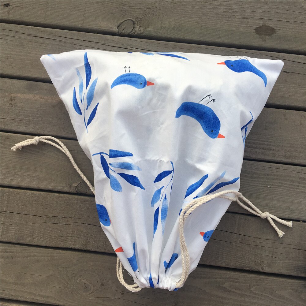 1pc Cotton Twill Drawstring Travel Organized Sorted Bag Party Bag Blue Leaf Bird YL9502