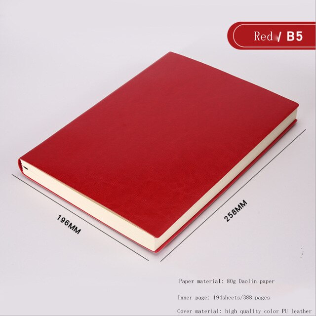 A5 A6 B5 Drie Maten 4 Stijlen 5 Kleuren Grote Business Diary Leather Soft-Copy Notebook Verhogen Dikke Notebook: B5 Red