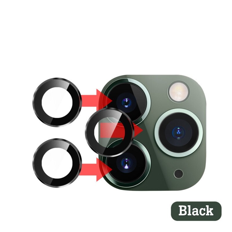 Câmera traseira protetor de tela de vidro + anel de lente de metal para-iphone 12/11 pro max câmera tela protctor para-iphone 12/11 caso: 4NB403243-BK-2