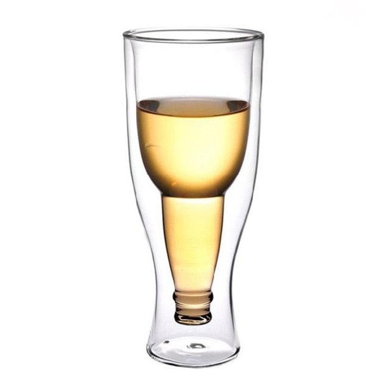 Flip Beer Mug Upside Down Juice Drink Water Cup Whiskey Champagne Glass Bar Restaurant Transparent Double Glass Cup: Default Title