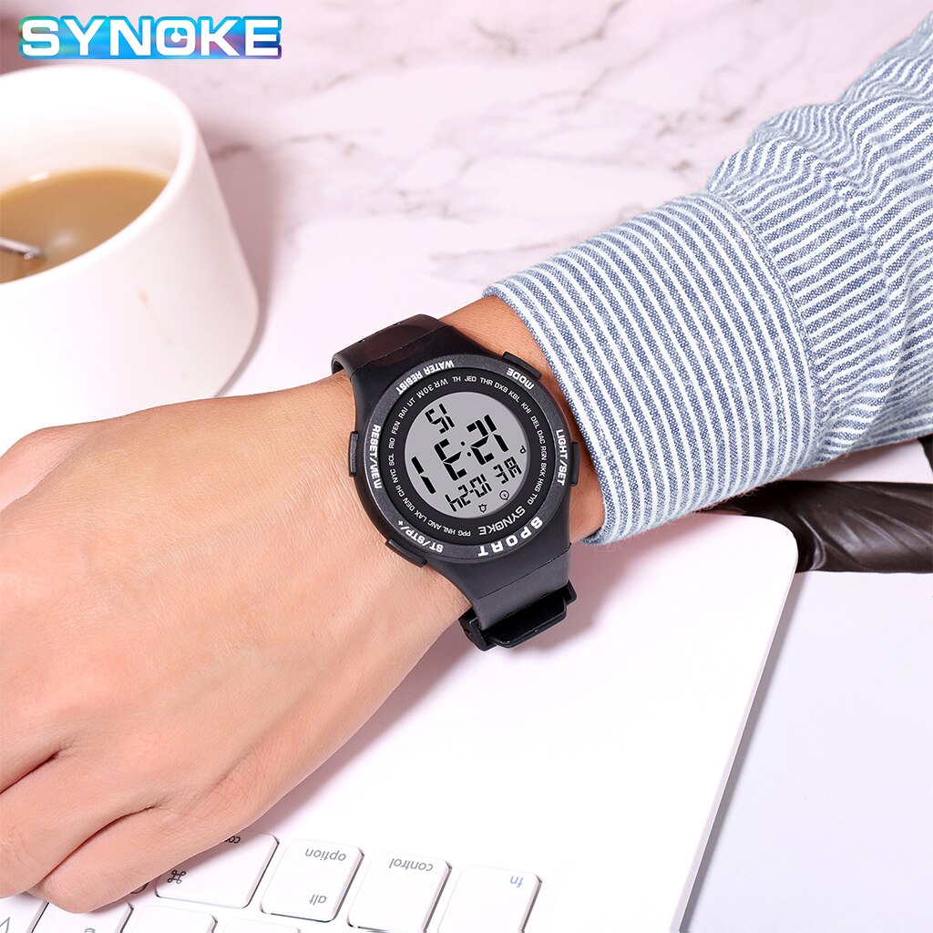 Synoke Vrouwen Horloges Sport Horloge Ultralight Grote Wijzerplaat 30M Waterdichte Led Studenten Elektronische Mannen Horloges Relogio Masculino