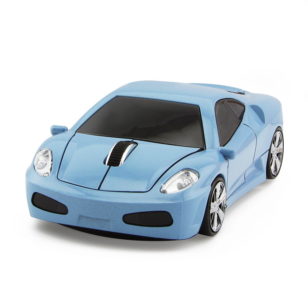 CHYI-ratón inalámbrico con forma de coche, dispositivo de 2,4 Ghz, Mini, ergonómico, Usb, 3d de dibujos animados, LED, para el coche, para ordenador portátil: Light Blue