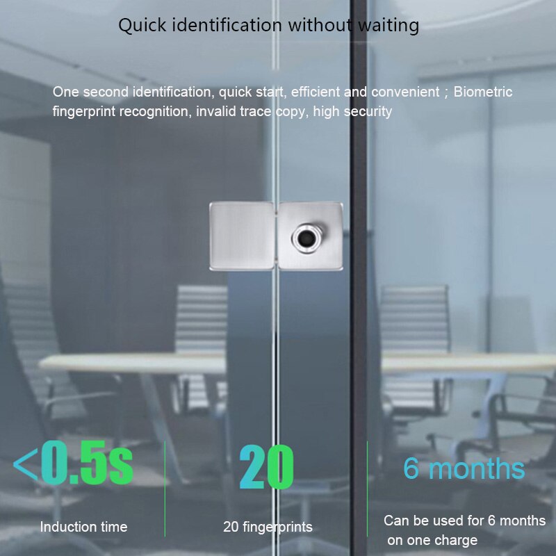 Smart Fingerprint Lock Electric Fingerprint Door Lock 20 Users for Frameless Glass Door