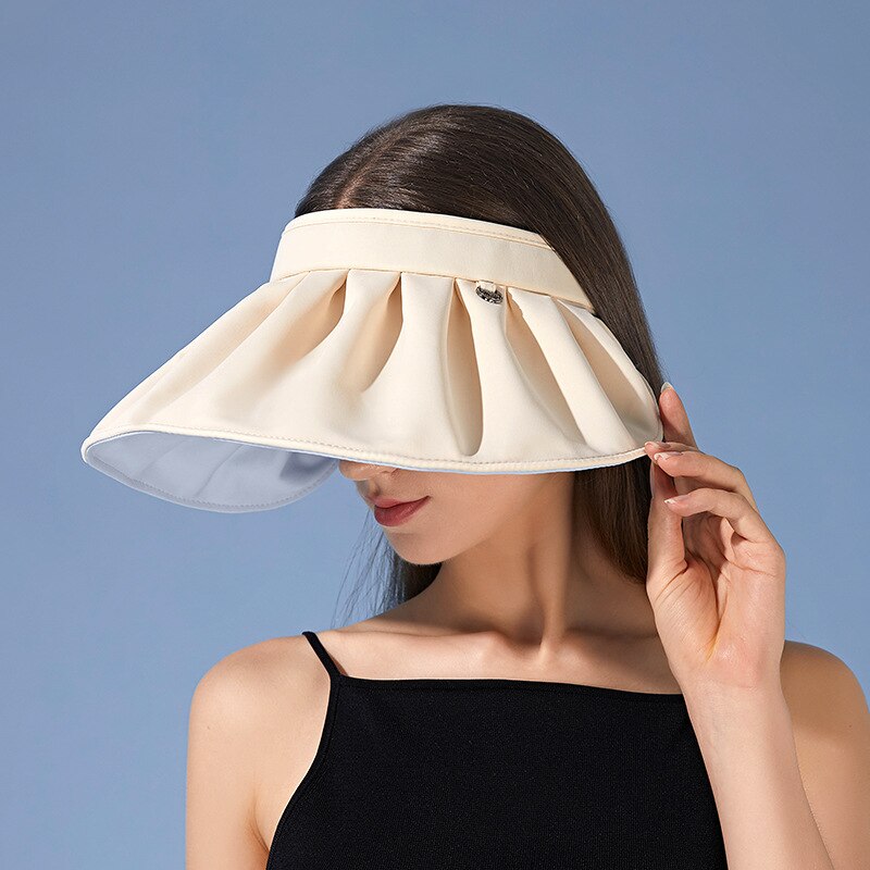 Sombrero plegable portátil para mujer, visera superior vacía, accesorios para el cabello, diadema de doble uso, para la playa, de verano: MZ48001-1