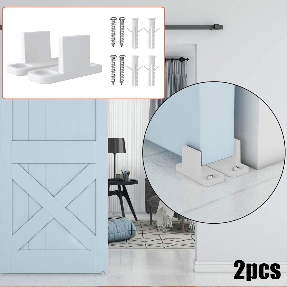 2pcs Plastic Sliding Bottom L-Guide Floor Guide Replacement For Sliding Barn Door Hardware Clip Door Hardware Accessories