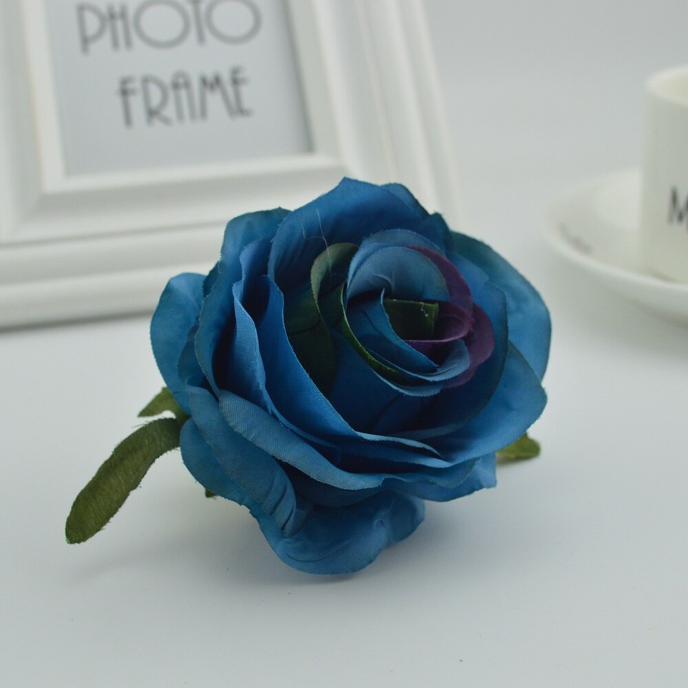 100 st silke plast rosor blommor vägg för vaser hem bröllop dekoration tillbehör billiga konstgjorda blommor för scrapbooking: Mörkblå