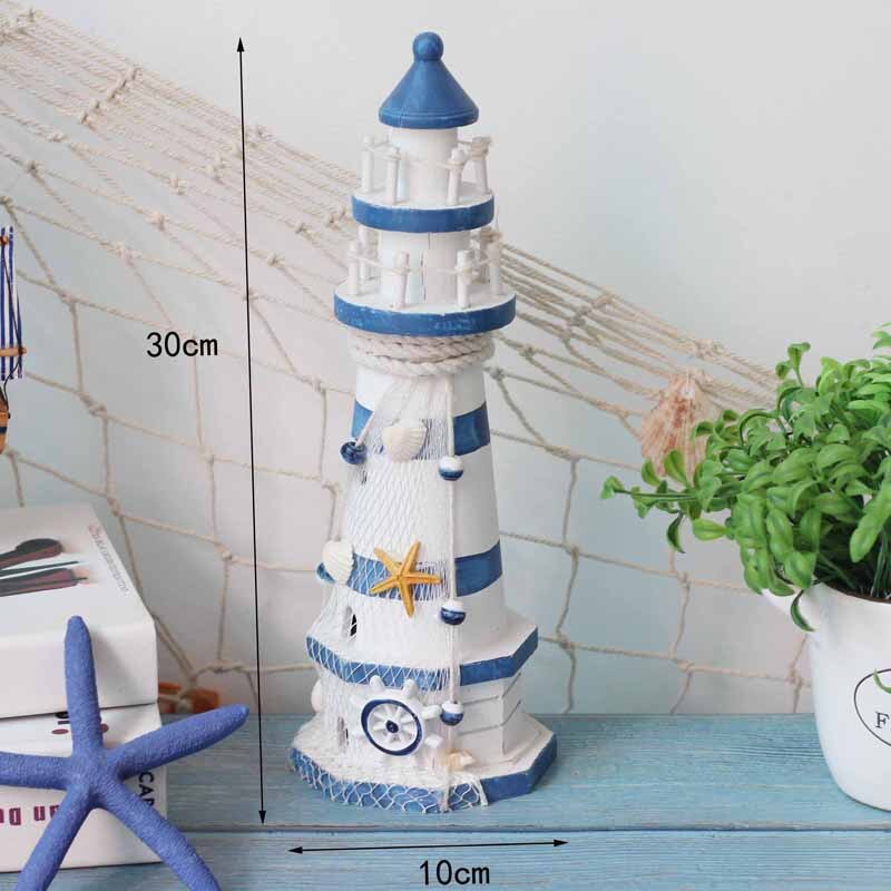 Stripe Lighthouse Simulation Model Mediterranean Wooden Handicraft Home Decorations Creativity Marine Style Decor Arts and Craft: 30CM