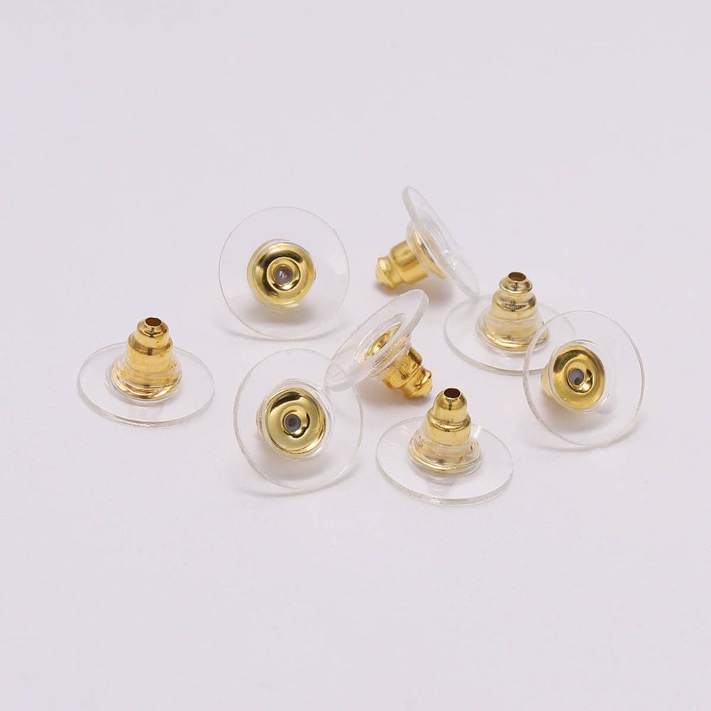 100 unids/lote de pendientes de goma con Cierre trasero de acero inoxidable, Tuercas de tuerca para pendientes, accesorios para fabricación de joyas DIY: Gold