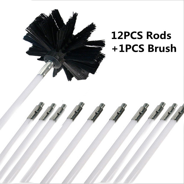 Flexibele 12Pc Staven Met 1Pc Borstel Hoofd Schoorsteen Cleaner Sweep Rotary Haarden Binnenwand Cleaning Brush Cleaner Schoorstenen toegang: 12PCS