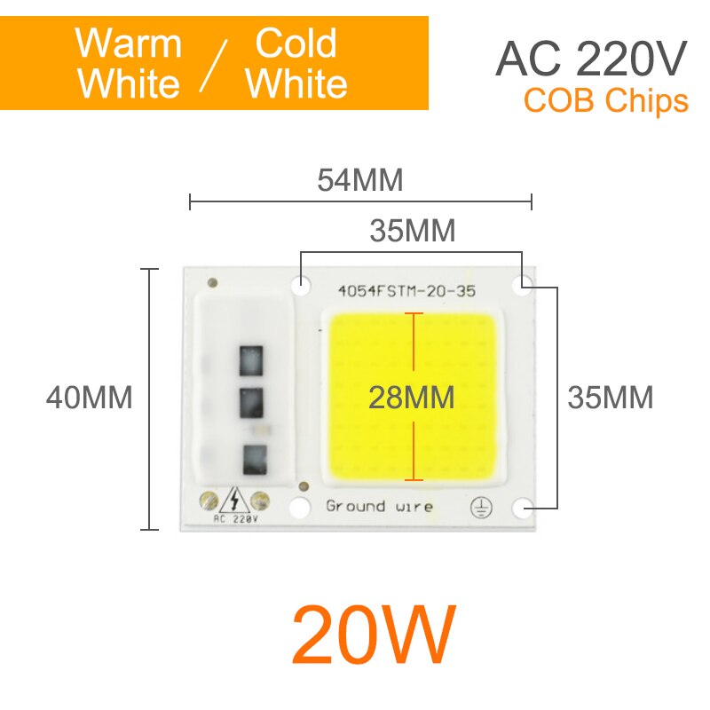 Kaguyahime LED COB Chip 220V 20W 30W 50W 100W DIY Integrated Chip Rectangular Lamp No Need Driver For Spotlight Floodlight Bulb: COB 20W / Cold White