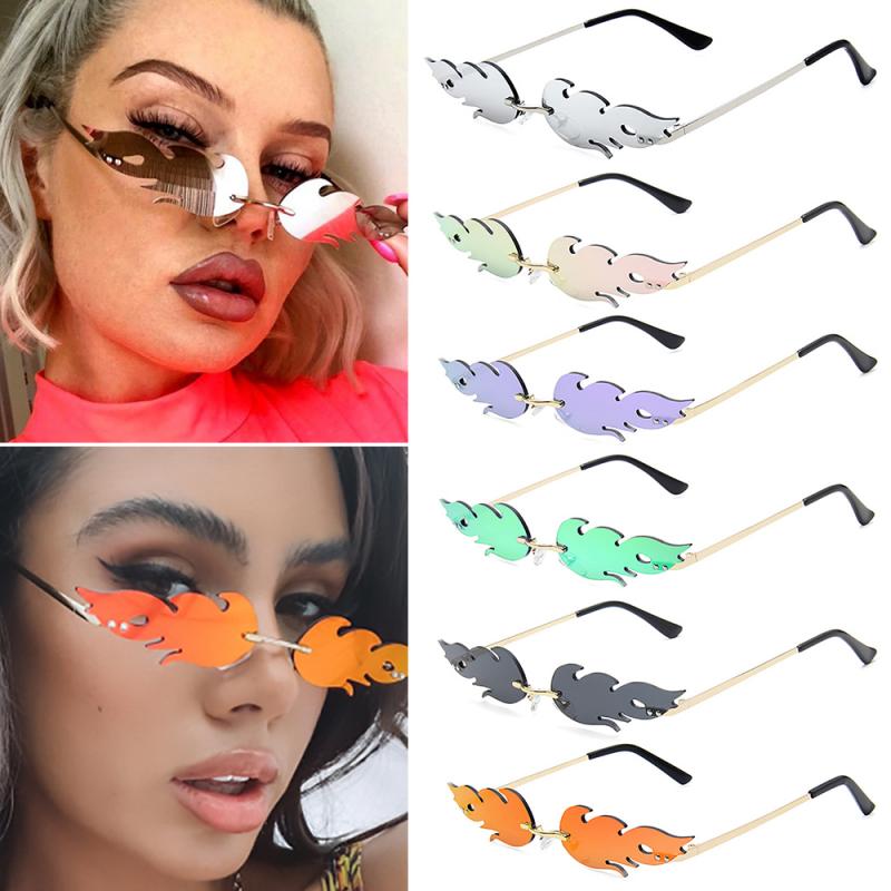 Motor-/Fahrrad NEUE Feuer Flamme Sonnenbrille Frauen Männer Randlose Sonnenbrille Frauen Spiegel Rechteck Jahrgang Sonnenbrille UV400