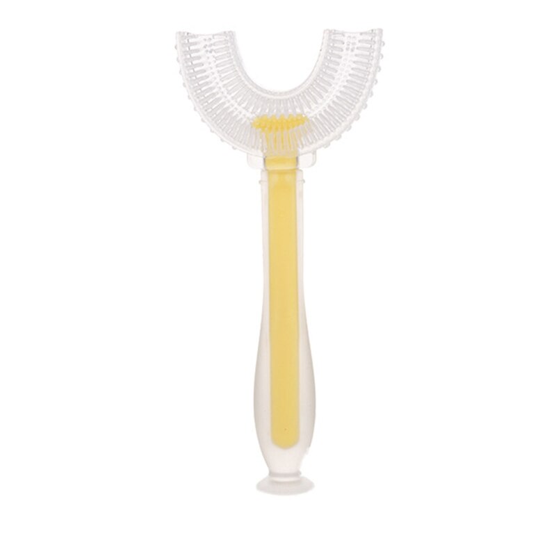 Handheld 360 ° U-Vormige Baby Tandenborstels Siliconen Borstelkop Mond Tandenborstel QX2D: Yellow