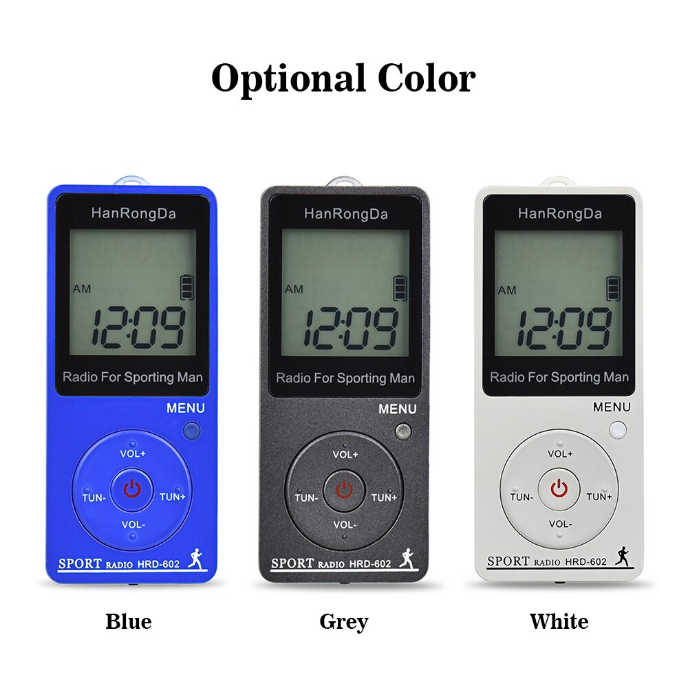 Receptor de Radio portátil HRD-602, Radio FM/AM con auriculares, podómetro, pantalla LCD, botón de bloqueo, apagado automático, Radio de bolsillo
