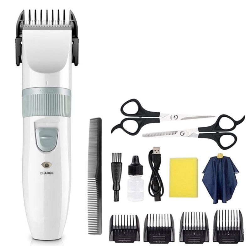 Hårklippare herrtrimmer sax frisör cape kam grooming kit barberare usb laddning sladdlös frisyr klippning: Wb