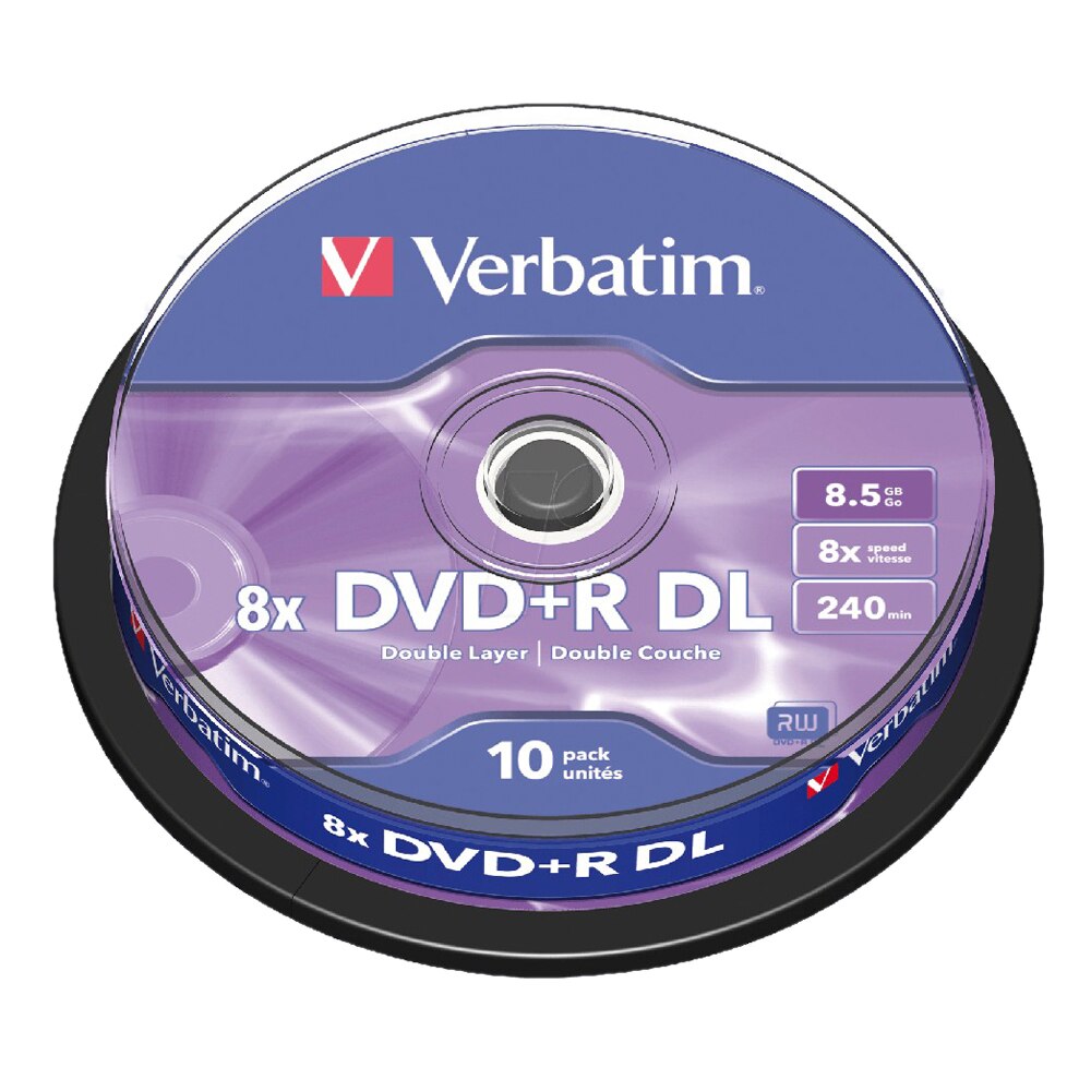 Verbatim Dvd + R Dl 8.5Gb 10Pk Spindel 8x Dubbele Dual Layer Recordable Media Disc Branded Compact Schrijven Dvd 43666