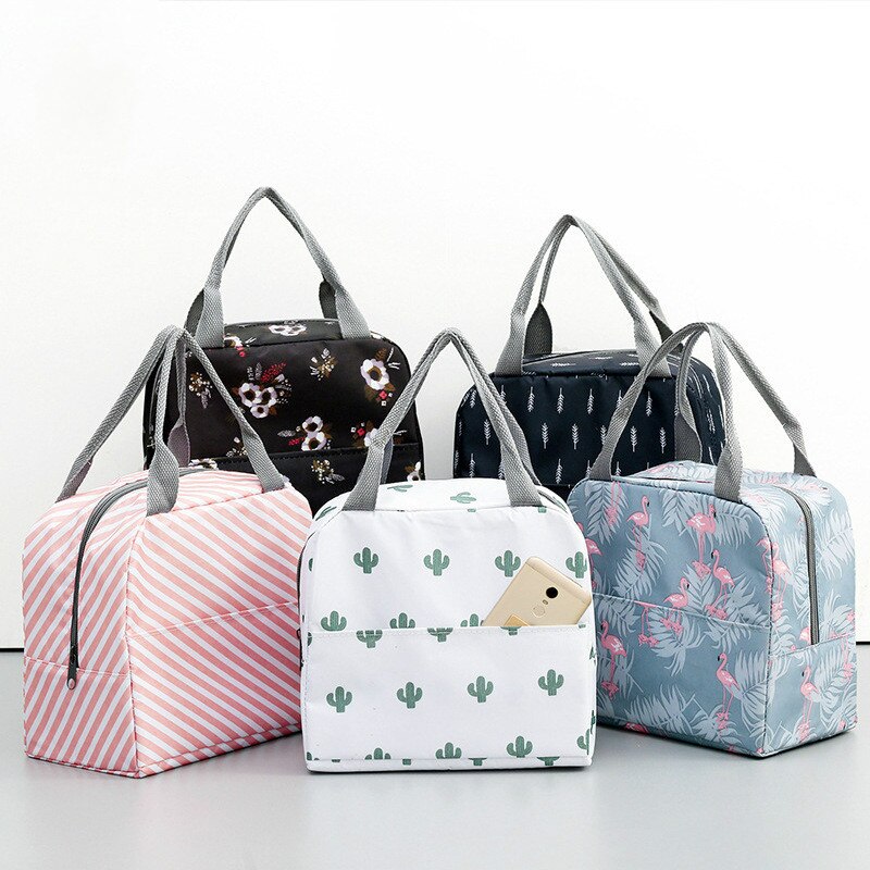 Functional Pattern Cooler Lunch Box Portable Insulated Canvas Lunch Bag handbag Thermal Food Picnic Lunch Bags For Women Kids