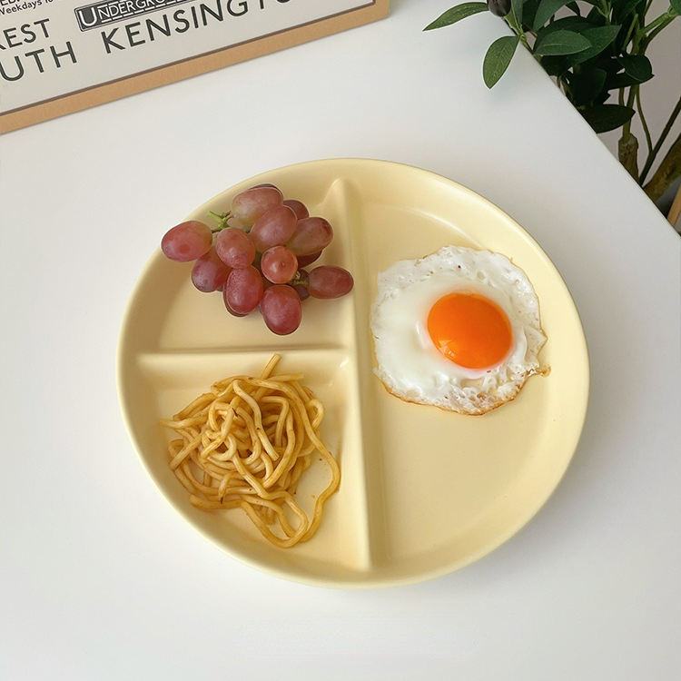 Ladycc Koreaanse Matte Ronde Eettafel Plaat Keramische Drie Raster Plaat Fruit Ontbijt Platte Plaat Kinderen Eetkamer Plaat