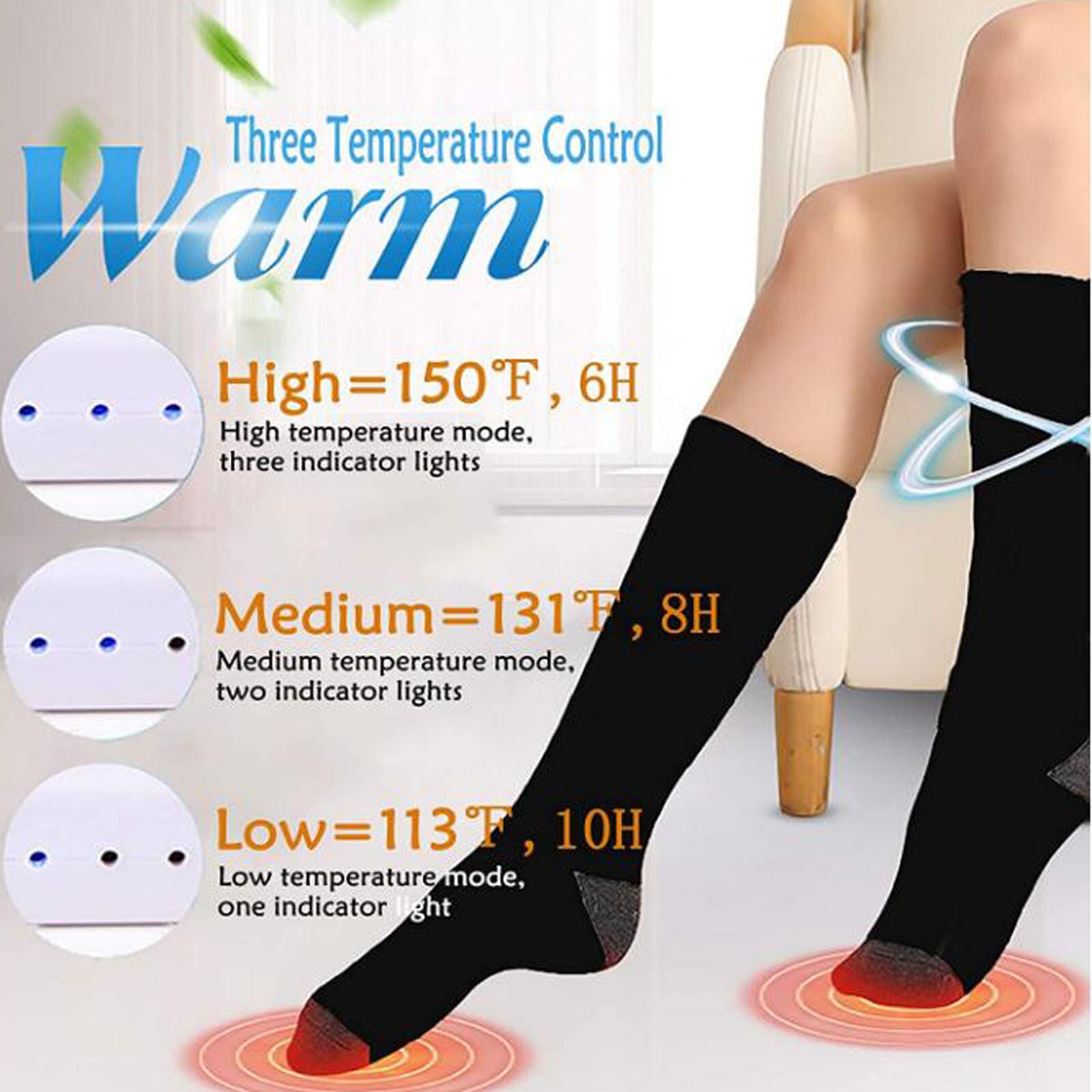 1 par bateria recarregável meias aquecidas elétrico pés aquecedores perna mais quente manter quente meias de inverno masculino feminino