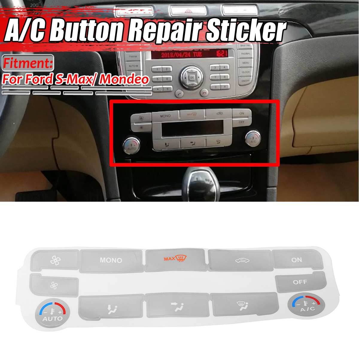 Zilveren Auto Airconditioning A/C Klimaat Controle Knop Reparatie Sticker Decal Forford S-Max/Voor Mondeo auto Stickers Fix Lelijke Knop