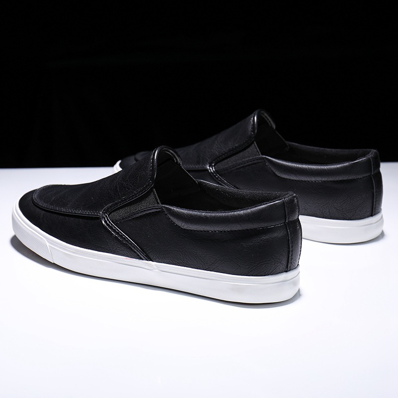 Män loafers mjukt läder herrskor slip-on platta loafers casual manliga svarta vita skor  a1187: Svart / 8