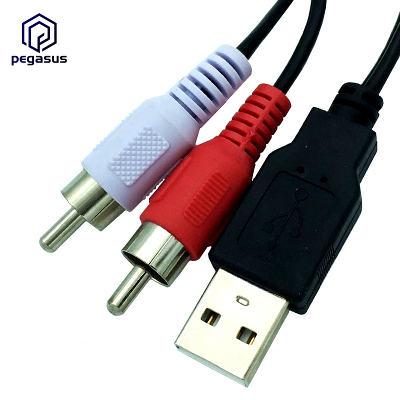 1.5M Usb 2.0 A Male Naar 2RCA Phono Av Kabel Lead Pc Tv Aux Audio Video Adapter