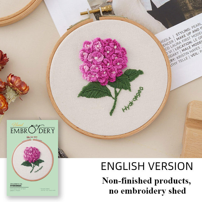 Nybegynner gjør-det-selv stemplet broderi startsett fargerike blomster planter mønster broderi stoff tråder verktøysett dekor kunstverk: Rosenrød