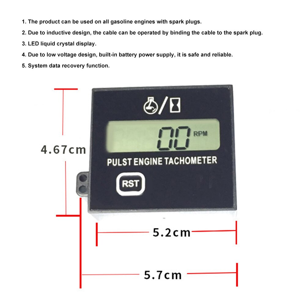 Motorcycle Chainsaw High Tachometer Gasoline Engine Lawn Digital Display Inductive Pulse Speed Tachometer