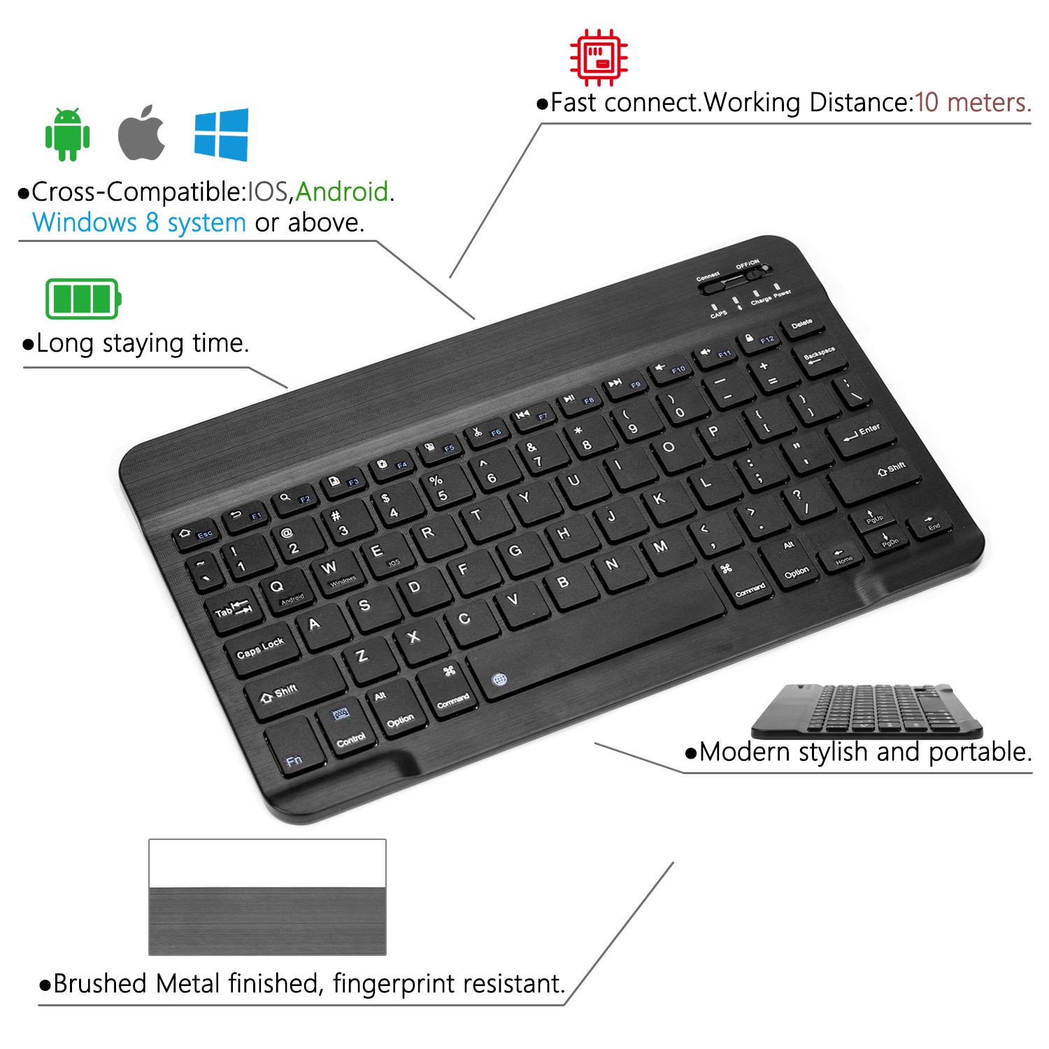 Ultra Slim Multimedia Aluminum Wireless Bluetooth Keyboard For IOS Android Tablet PC Windows For IPad Min Bluetooth Keyboard