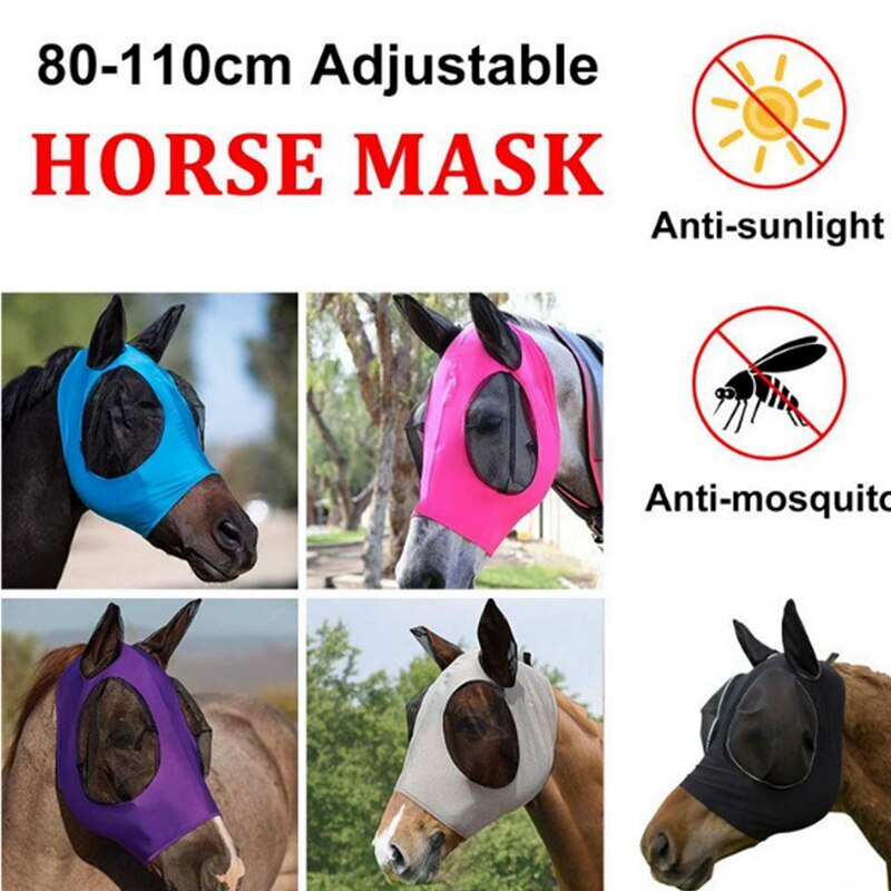 Verstelbare Anti-Fly Anti-Muggen Paard Masker Mesh Paard Vliegende Masker Ademend Comfort Paardensport Levert Paard Masker Multicolor