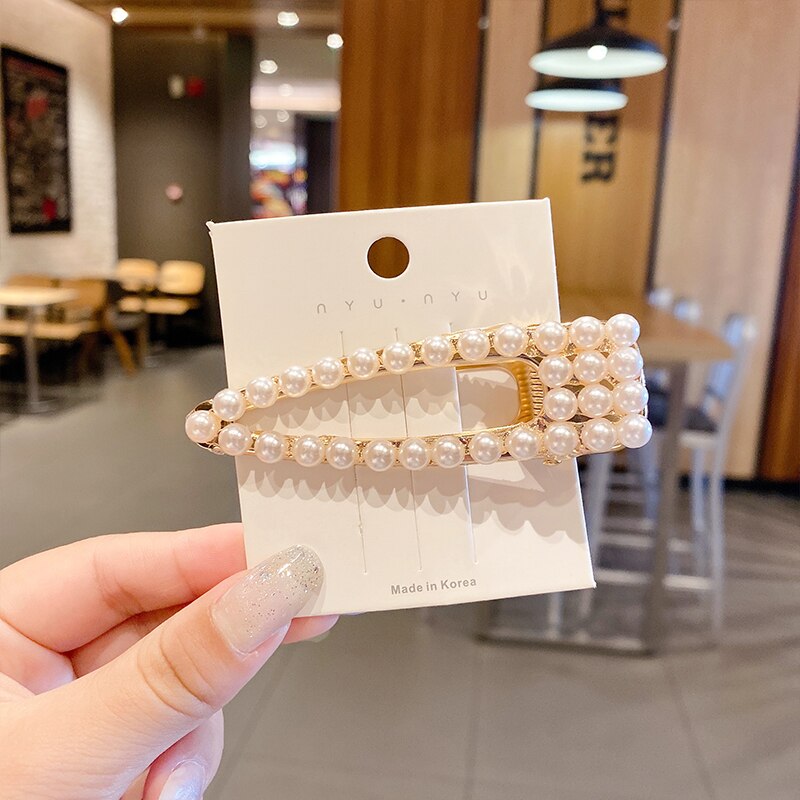Xwen Store Pearl Clip Headdress Hair Clip Girls Hairpin Top Bangs Broken Hair Side Side Hair Accessories For Women OH2073: Pearl Duckbill Clip