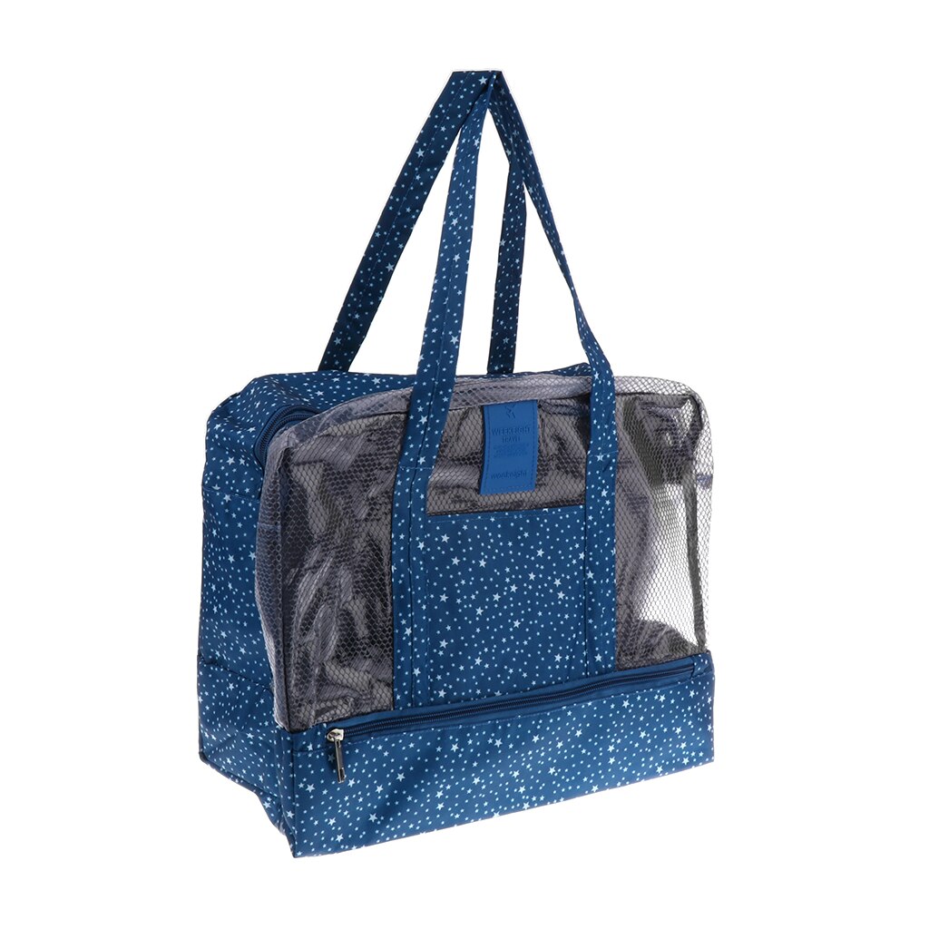 Piscine de natation plage sec humide séparation sac à main fourre-tout sac étanche avec fond chaussures boîte étanche plage fourre-tout: Navy and Star