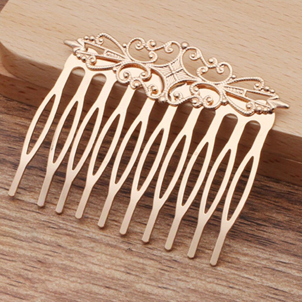 REGELIN-peineta antigua de cobre con 10 dientes para el cabello, joyería con abalorio, horquilla de flor para mujer, horquillas, pasadores, accesorios Retro para el cabello: Gun Black