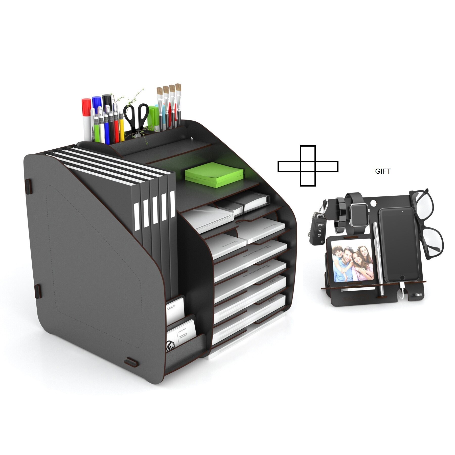 A4 Letter Shelf Desktop Organizer, Office Table Organizer Briefcase Organizer, Cup and Aksesuvarlı, Regulatory: Black