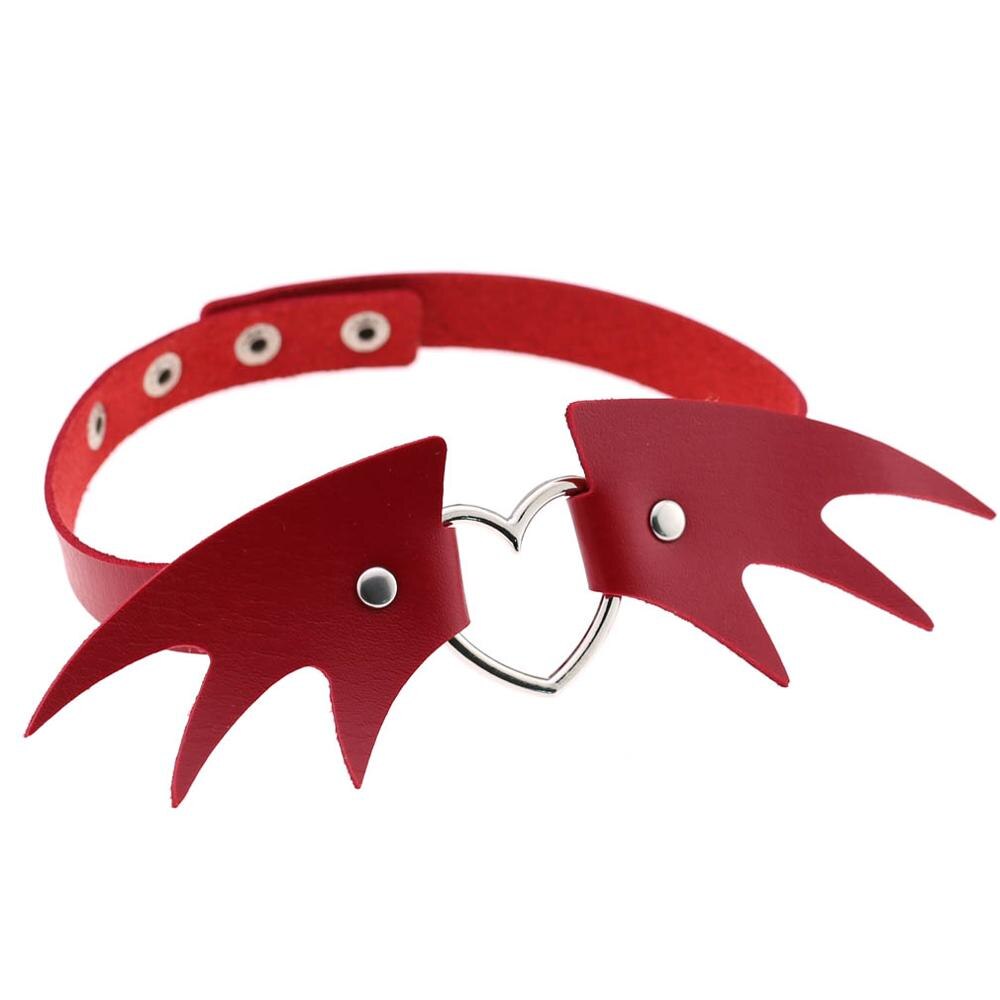 Neue punk gothic kleine teufel pu-leder engel liebe flügel pfirsich herz halsketten kragen schlüsselbein halskette: red