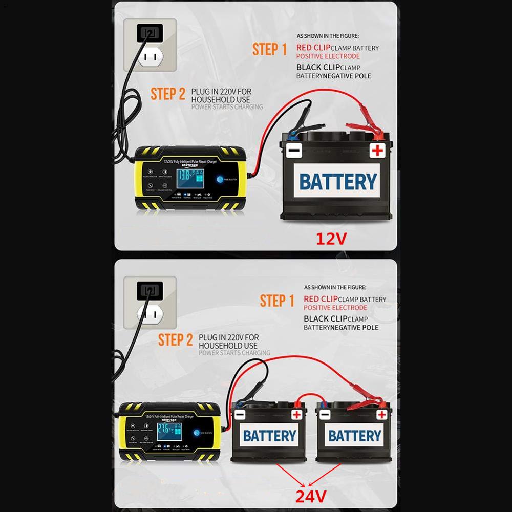 Chargeur de Batterie de Voiture/Moto Intelligent 12V/24V 8A