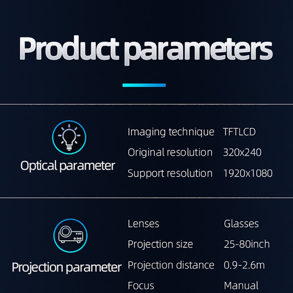 HD Mini Projector 320x240 Pixels Supports 1080P HDMI USB Audio Portable Projector Home Media Video player WiFi Projector Video