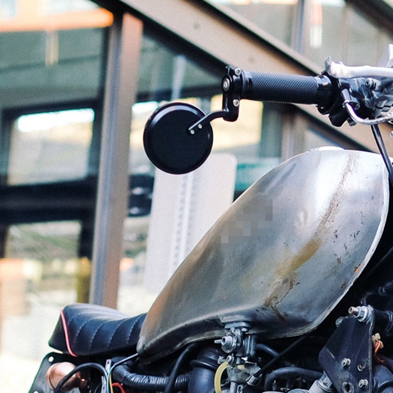2 stks Motorfiets Achteruitkijkspiegel Motorfiets Stuur End Spiegel 22mm voor Cafe Racer Zwart Handvat 7/8 "Spiegels voor motorfiets