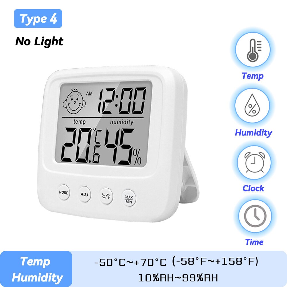 LCD Electronic Digital Temperature Humidity Meter Indoor Outdoor Thermometer Hygrometer Weather Station Clock HTC-1 HTC-2: Tpye 4 No Light