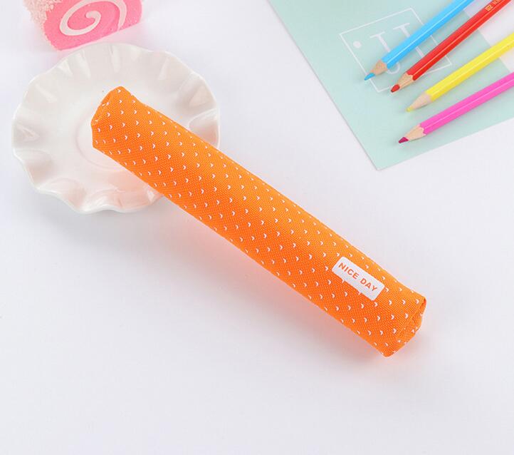 1pcs/lot Solid Color Polka Dot Pencil Bag for School Students , Candy Color Slim Long Pencil Bag: Orange