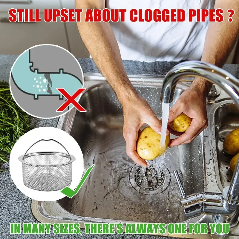 Colador de fregadero, filtro de rejilla para fregadero de cocina, filtro de orificio de drenaje de acero inoxidable, protección de malla contra obstrucciones, accesorios de cocina
