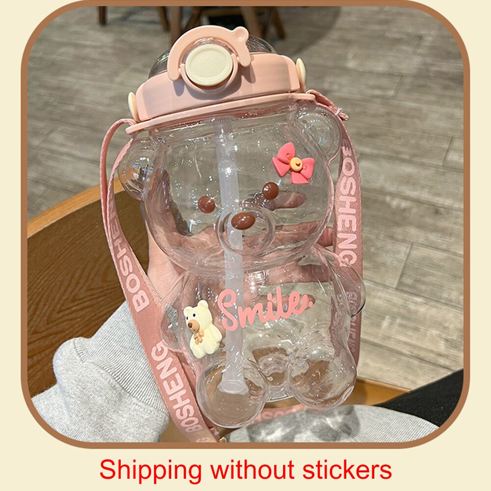 1400Ml Schattige Beer Drinkwater Fles Zomer Lekvrije Strokop Buitensporten Water Waterkoker Drinkware Met band Fles