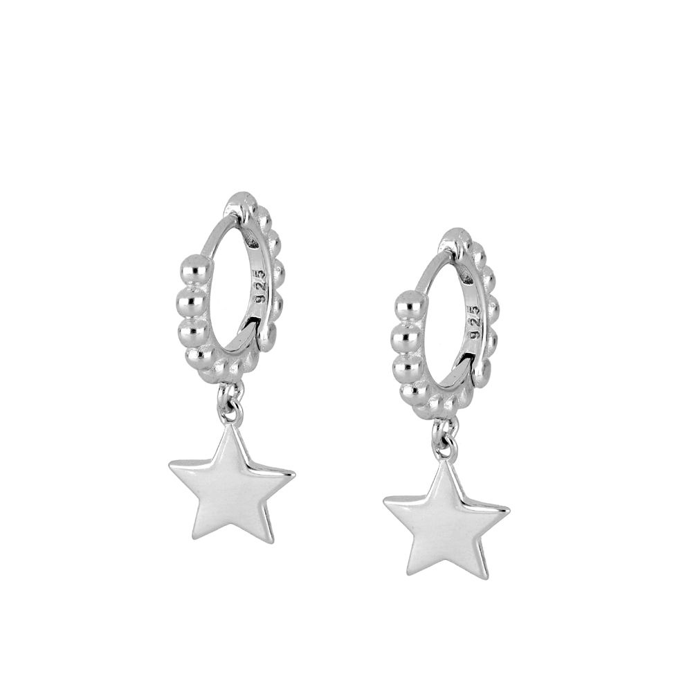 ROXI Vintage Round Beads Glossy Moon Star Lightning Hoop Earrings for Women Girls Jewelry Cartilage Earrings 925 Sterling Silver: Star silver