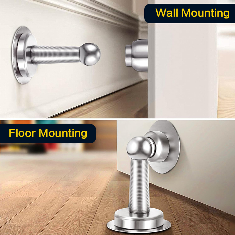 1-2 Pack Magnetic Door Stop (Brushed Nickel/ Black) No Drilling Strong Adhesive Mount Door Stopper Strong Magnetic Door Catch