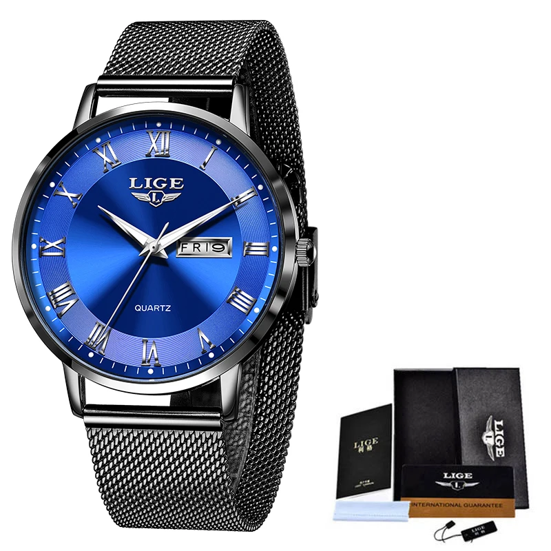 LIGE, reloj de lujo a la para mujer, resistente al agua, correa de malla de acero y oro rosa, relojes de pulsera para mujer, relojes de pulsera, reloj femenino: Café
