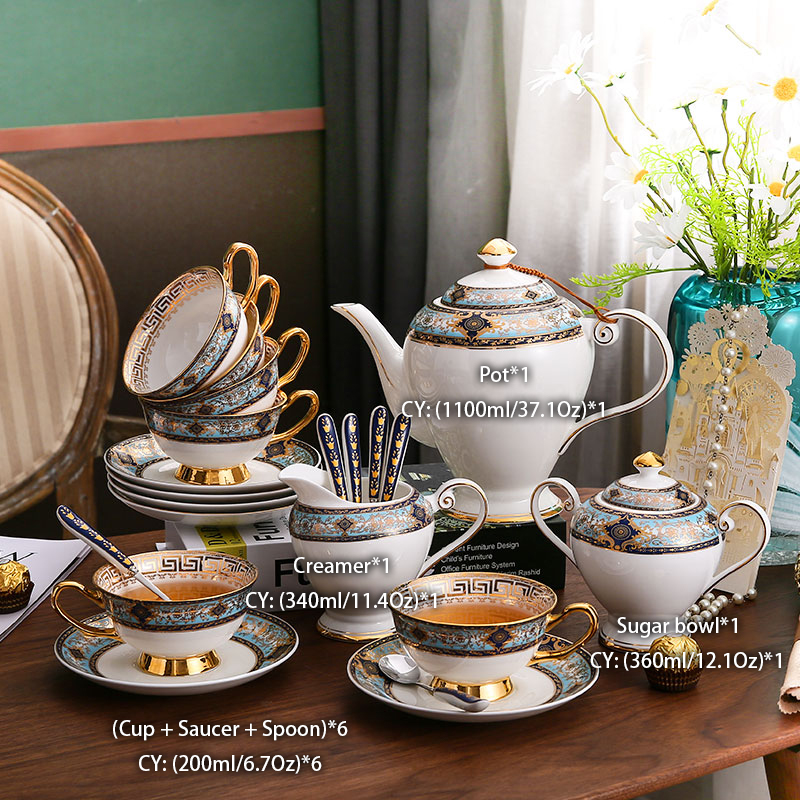 Luxury Bone China Tea Set Europe Ceramic Coffee Set Porcelain Tea Cup Pot Teapot Teacup Sugar Bowl Milk Jug Ceremony Teaware