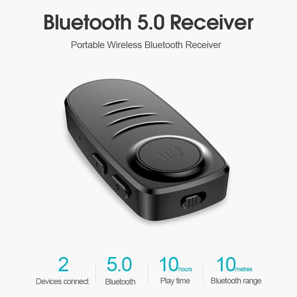 Portable Bluetooth 5.0 Wireless 3.5mm Jack Handsfree Aux Car Bluetooth Receiver Built With Recharge Battery Bt Audio Receiver #N