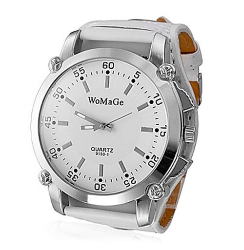 Womage Mannen Horloge Mode Quartz Casual Hight Leer Vrouwelijke Dames Unisex Ronde Wijzerplaat Horloge